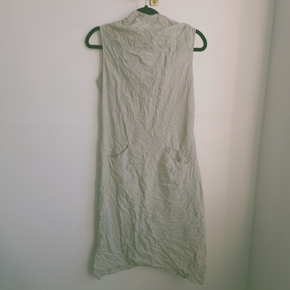 Carol Young Hoodie Dress Small Green Crinkle Sleeveless Travel Casual Minimalist